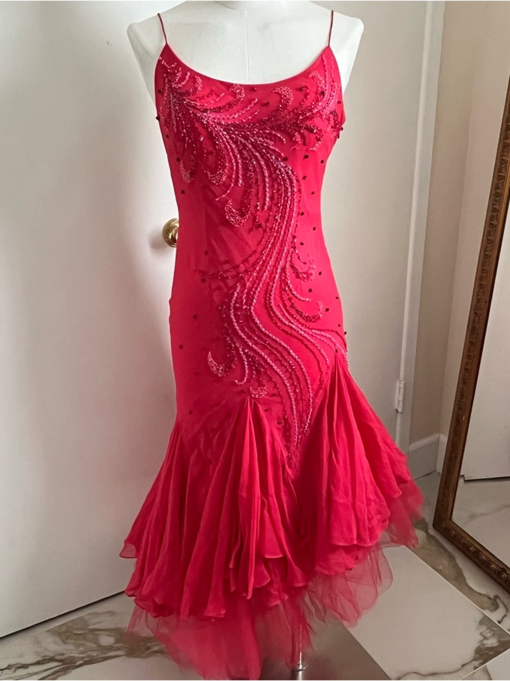B ‘ dazzle hot pink beaded silk dress